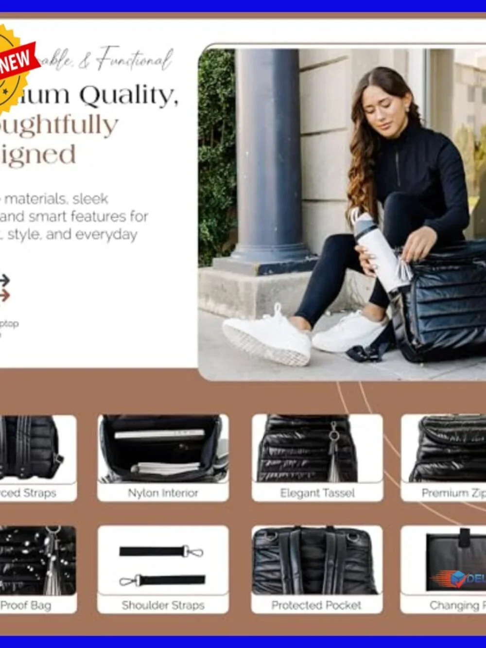 Large Diaper Backpack with Laptop Sleeve, Multiple Pockets, Changing Pad